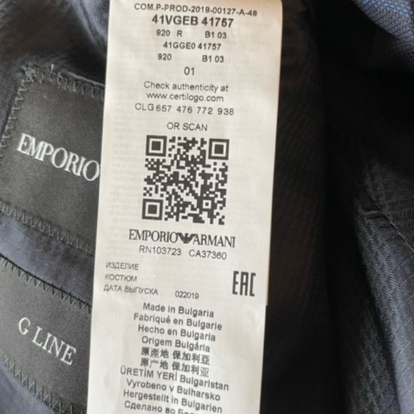 Authentic Emporio Armani - G-Line Windowpane Men's Suit - 38R - Blue - Picture 6 of 7